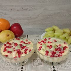 Fruit salad with custard A picture of Fruit salad with custard.
