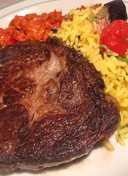 Steak with Turmeric Rice and Chilli Chutney