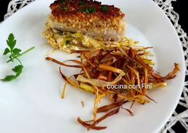 Merluza al horno con costra de avellanas