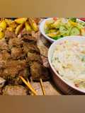 Grilled Beef Skewers with Macaroni and Salad!
