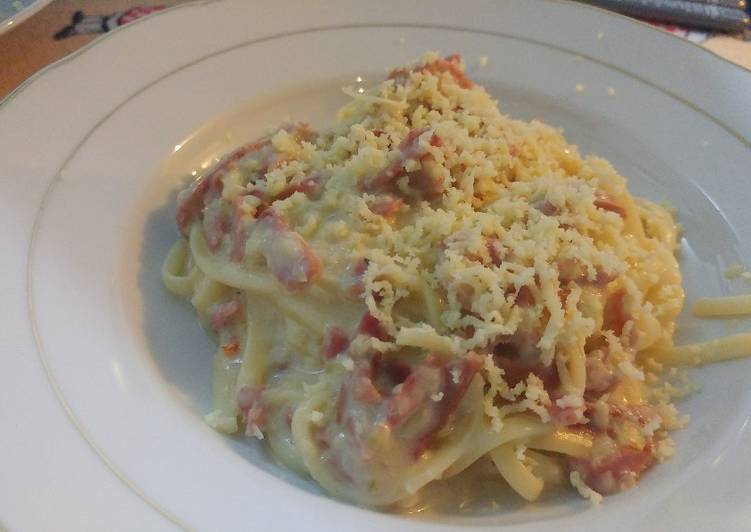 Cara Gampang Menyiapkan Fettucinni carbonara-less fat, Sempurna