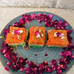 A picture of Tri color nariyal burfi.