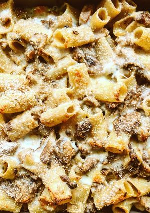 Foto di Pasta al forno con funghi ai tre formaggi
