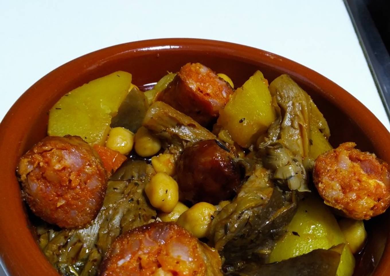 Fabada de garbanzos y setas
