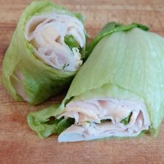 A picture of My turkey cheese lettuce wrap.