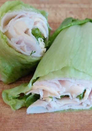 A picture of My turkey cheese lettuce wrap.