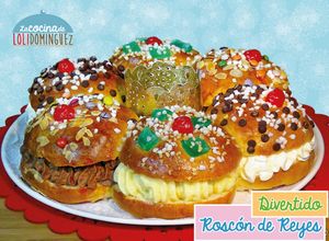 Foto principal de Divertido Roscón de Reyes relleno de 3 sabores, nata, trufa y crema pastelera