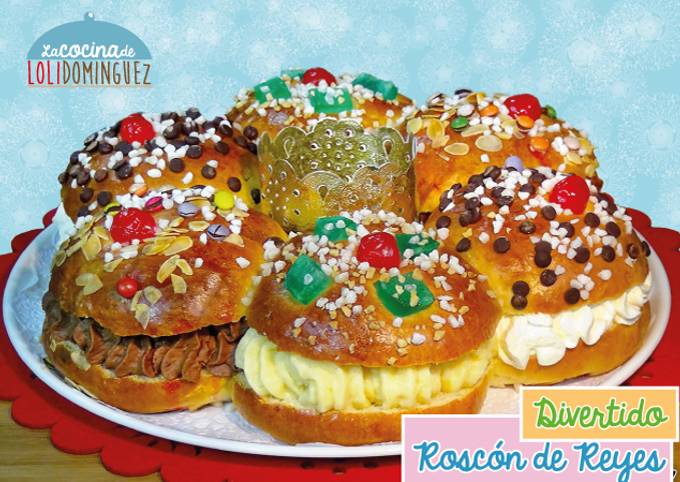 Foto principal de Divertido Roscón de Reyes relleno de 3 sabores, nata, trufa y crema pastelera