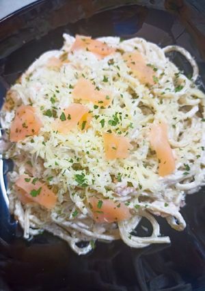 Kapros-tejszínes, lazacos spagetti 🍝 recept fotója