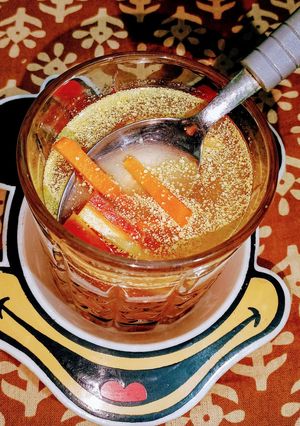 A picture of Carrot turmeric Kanji with Mustard seeds (Immunity booster).