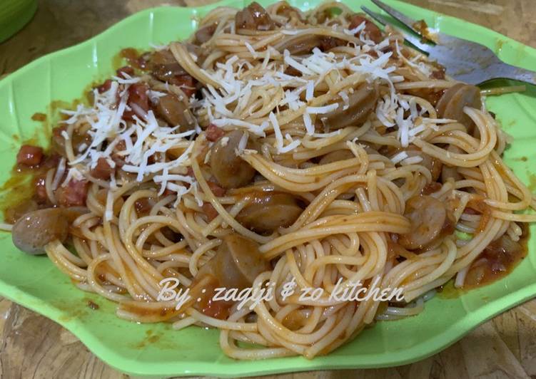Resep Spaghetti Gulung Sosis, Lezat Sekali