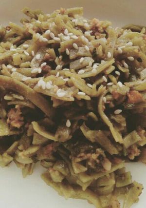 Foto resep Mpasi sarapan 1y+: Mie bayam goreng jamur ladang lima