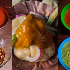 A picture of 5 TYPES OF MOMO CHUTNEY / DUMPLING DIPPING SAUCE.