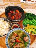 Lotus Rice with Mixed Greens and Braised Catfish