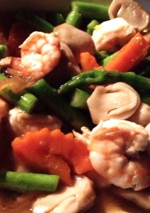 รูปของ หน่อไม้ฝรั่งผัดกุ้ง