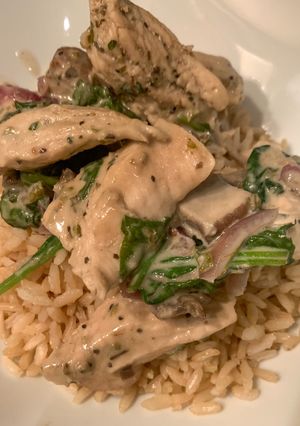 A picture of Quick and easy creamy mushroom chicken.