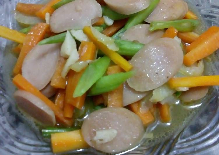 Tumis wortel buncis sosis(tumisan pelangi)