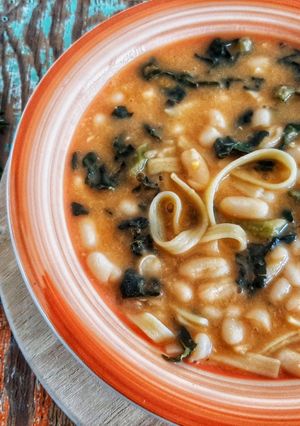 A picture of Pasta and Beans with Tuscan Kale.