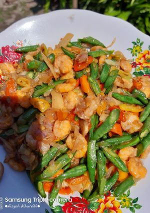 Foto resep Tumis udang kacang panjang pedass