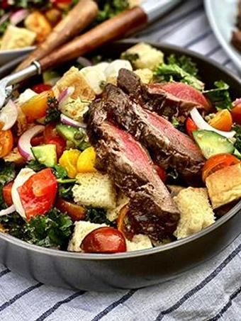 Easy Way Prepare Recipe Grilled Wagyu Steak Panzanella Salad with Vinaigrette that is So Delicious, Delicious}