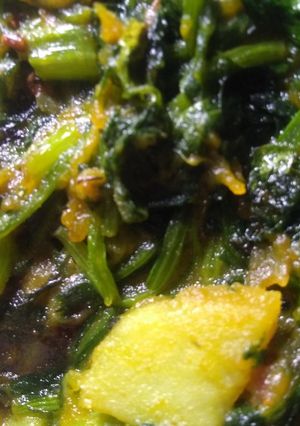 A picture of Spinach and vegetables stir fry.