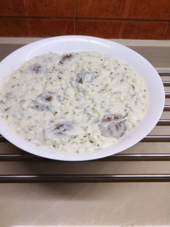 A picture of Kibbeh in Yogurt Sauce.