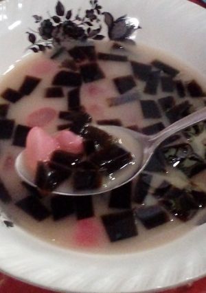 A picture of Grass jelly and Sugar Palm Fruits Soup (Es Cincao kolang-kaling) #asian.