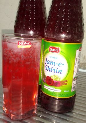A picture of Rooh Afza/Jam-e-Shirin/Lal Sharbat.