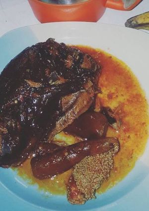 A picture of Dry Catfish stew.