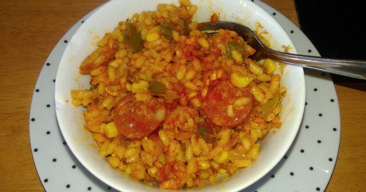 Spicy chorizo, smoked mackerel paella 🍀 Recipe by mandy Cookpad