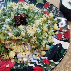 A picture of Dhokla churma Kadhi.