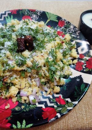 A picture of Dhokla churma Kadhi.