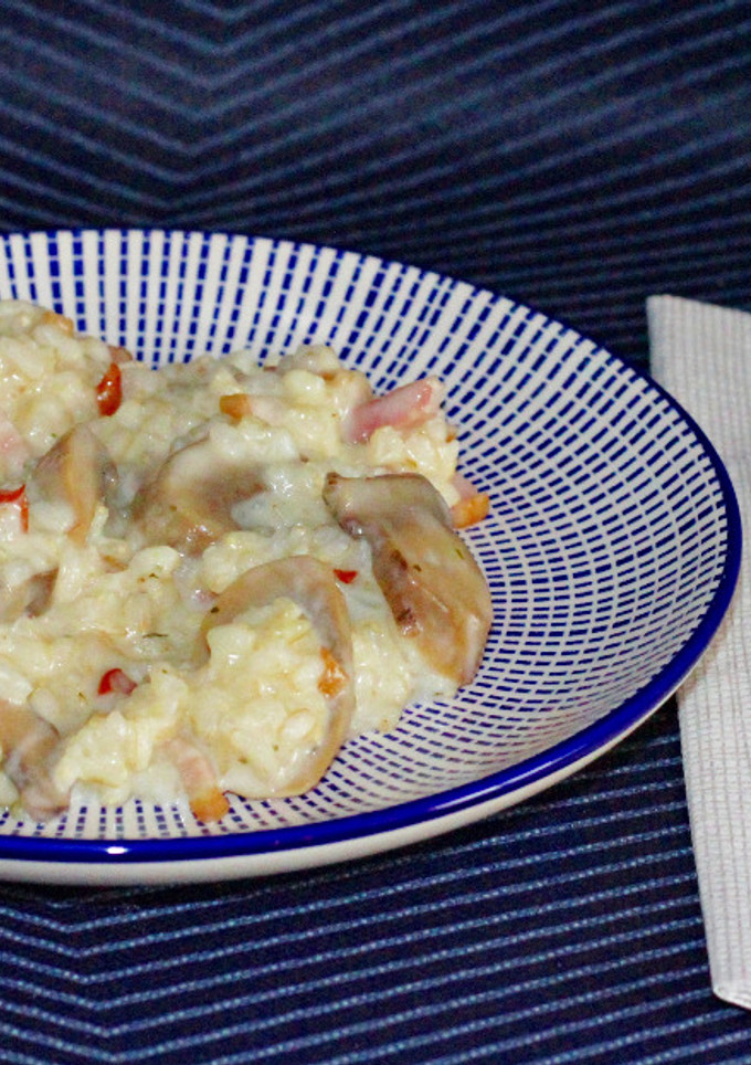 Una foto de Risotto con champiñones y bacon