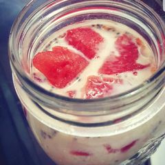 A picture of Watermelon & Strawberry Overnight Oatmeal with Chia Seeds.