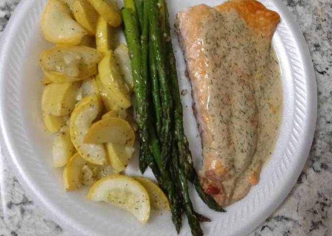 Pan fried salmon with creamy dijon dill sauce