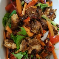 A picture of My Orange, Ginger Salmon with Salad.