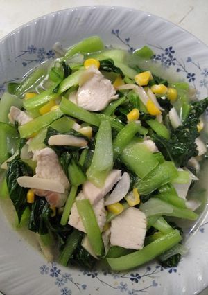 Foto resep Sawi fillet ayam jagung kuah