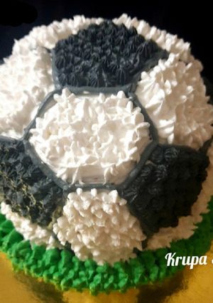 A picture of White Forest Football cake.
