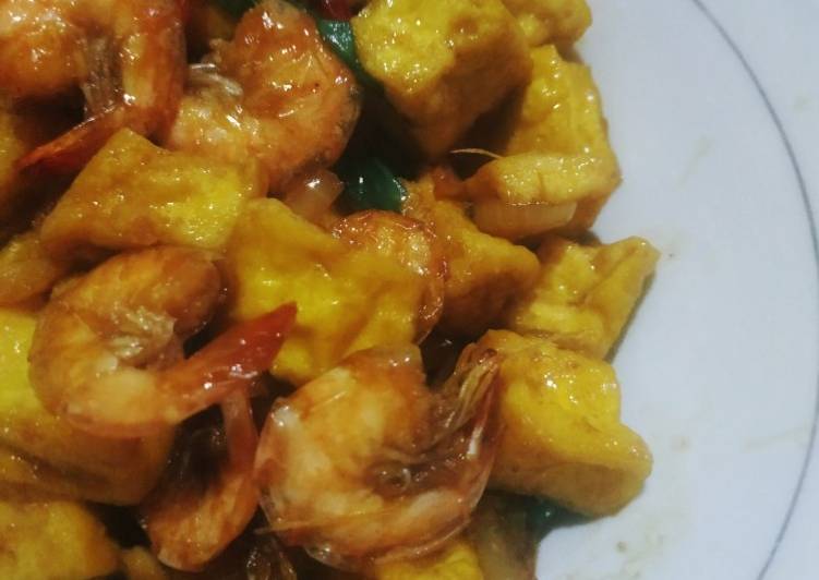 Tumis Udang Tahu Saus Tiram Tumis Udang Tahu Saus Tiram