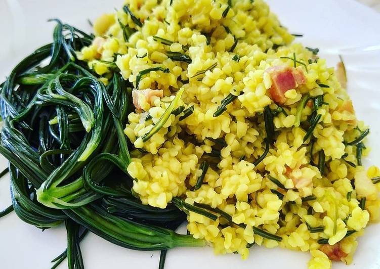 Bulgur alla curcuma con Agretti e Pancetta