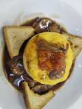 Scrambled Eggs with Mushrooms and Truffle Oil-Infused Broth