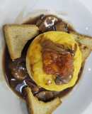 Scrambled Eggs with Mushrooms and Truffle Oil-Infused Broth