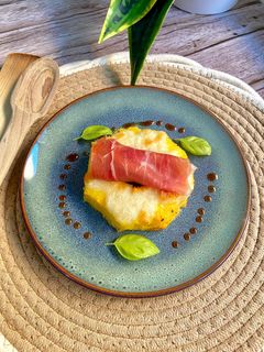 Una foto de Piña con queso gratinado y jamón en Airfryer