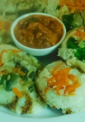 A picture of Tri color Millet Veggie Idlis.