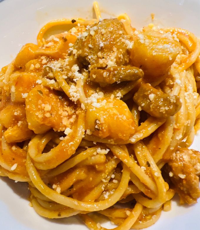 A picture of Quick Bay Scallops with Spaghetti.