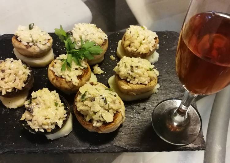 Champiñones rellenos de risotto en base de patata🌱vegetariana