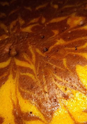 A picture of Flower design chocolate vanilla cake in pan. in just 10 mins.