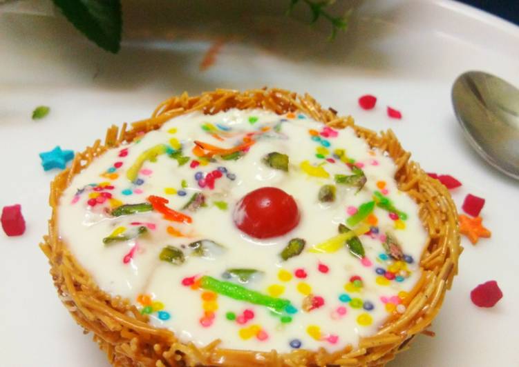 How to Prepare Super Quick Homemade Litchi amrakhand in vermicelli nest