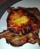 Chuleta de cerdo con piña asada y salsa de ostión