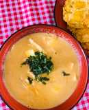 Crema de zapallo con pollo y queso